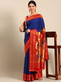 VARKALA SILK SAREES - Blue Soft Maharani Paithani Saree with Unstitched Blouse