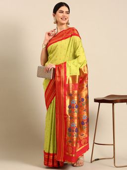 VARKALA SILK SAREES - Green Soft Maharani Paithani Saree with Unstitched Blouse