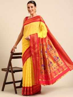 VARKALA SILK SAREES - Yellow Soft Maharani Paithani Saree with Unstitched Blouse