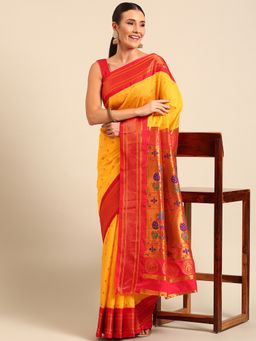 VARKALA SILK SAREES - Mustard Soft Maharani Paithani Saree with Unstitched Blouse