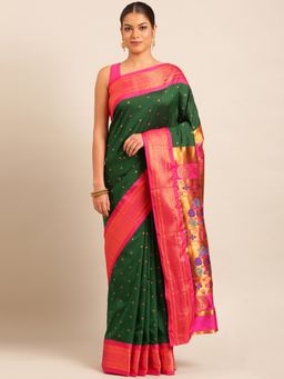 VARKALA SILK SAREES - Green Soft Maharani Paithani Saree with Unstitched Blouse