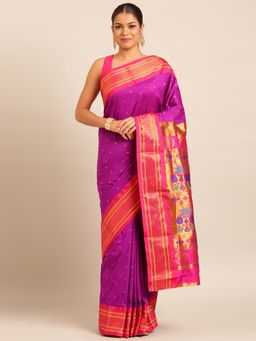 VARKALA SILK SAREES - Purple Soft Maharani Paithani Saree with Unstitched Blouse