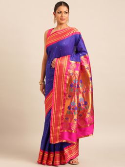 VARKALA SILK SAREES - Blue Soft Maharani Paithani Saree with Unstitched Blouse