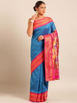 VARKALA SILK SAREES - Aqua Soft Maharani Paithani Saree with Unstitched Blouse