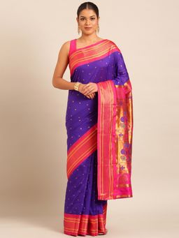 VARKALA SILK SAREES - Blue Soft Maharani Paithani Saree with Unstitched Blouse