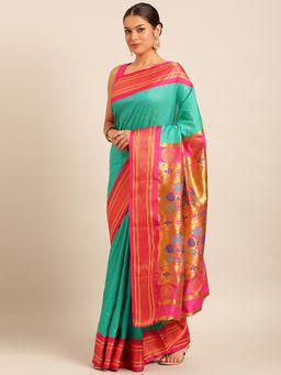 VARKALA SILK SAREES - Green Soft Maharani Paithani Saree with Unstitched Blouse