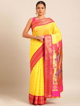 VARKALA SILK SAREES - Yellow Soft Maharani Paithani Saree with Unstitched Blouse