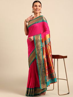 VARKALA SILK SAREES - Pink Soft Maharani Paithani Saree with Unstitched Blouse