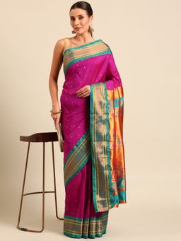 VARKALA SILK SAREES - Magenta Soft Maharani Paithani Saree with Unstitched Blouse