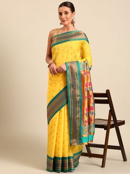 VARKALA SILK SAREES - Yellow Soft Maharani Paithani Saree with Unstitched Blouse
