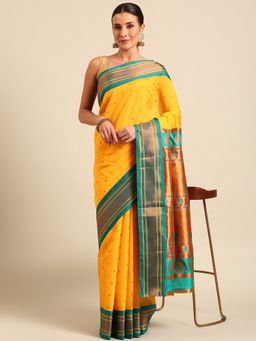 VARKALA SILK SAREES - Mustard Soft Maharani Paithani Saree with Unstitched Blouse