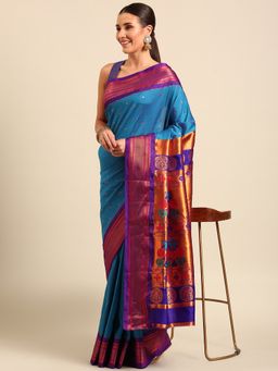 VARKALA SILK SAREES - Aqua Soft Maharani Paithani Saree with Unstitched Blouse