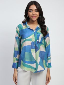 Global Republic - Women Multi-Color Rayon Blend Abstract Print Collar Neck Shirt