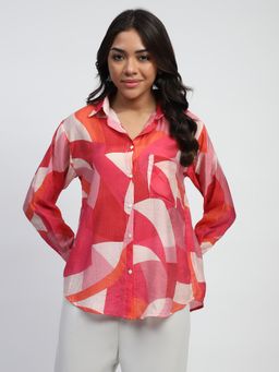 Global Republic - Women Multi-Color Rayon Blend Abstract Print Collar Neck Shirt