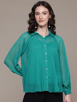 Label Ritu Kumar - Green Tracy Shirt with Camisole (Set of 2)