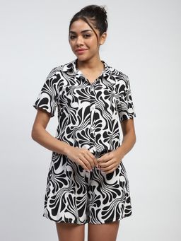 Global Republic - Women White Rayon Abstract Print Collar Neck Shirt