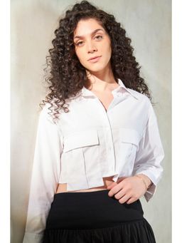 Virgio - Women Cotton Collar Neck Solid White Shirt