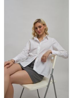 Virgio - Women Cotton Collar Neck Solid White Shirt