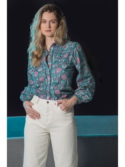 Virgio - Women Cotton Collar Neck Floral Multi-Color Shirt