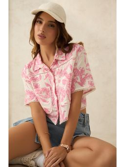 Virgio - Women Cotton Collar Neck Solid Pink Shirt