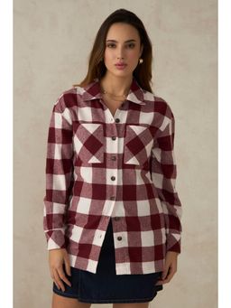 Virgio - Women Cotton Collar Neck Checks Red Shirt