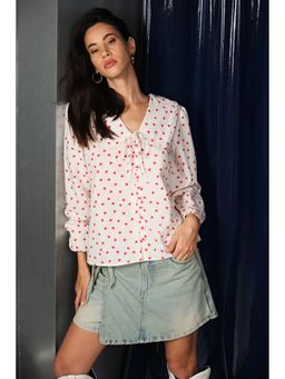 Virgio - Women Cotton Collar Neck Printed Off White Shirt