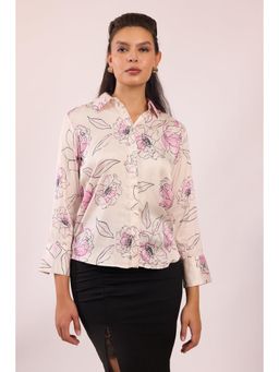 Virgio - Women Polyester Collar Neck Floral White Shirt