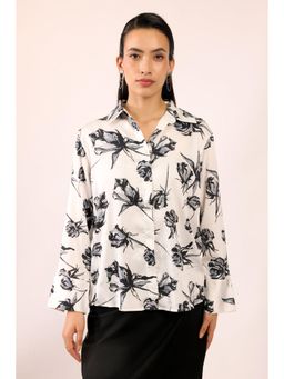 Virgio - Women Polyester Collar Neck Floral White Shirt