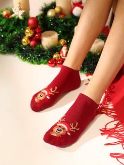 Mint & Oak - Red Jolly Antlers Socks for Women