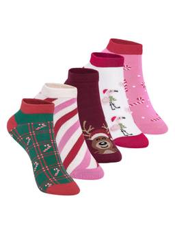 Mint & Oak - Christmas Sock Party Women’s Festive Printed Ankle Socks (Pack of 5)