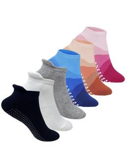 Mint & Oak - Women’s Non Slip Grip Socks for Yoga & Pilates Ankle Length, Multicolour (Pack of 6)