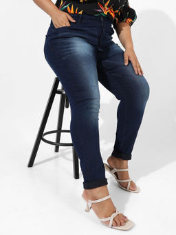 Instafab Plus - Womens Navy Blue Dark-wash Denim Jeans