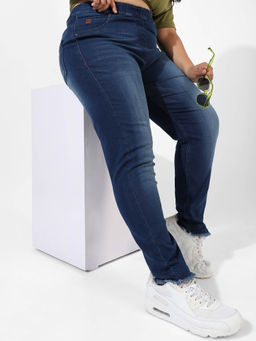 Instafab Plus - Womens Navy Blue Dark-wash Denim Jeans