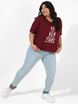 Instafab Plus - Womens Maroon Slogan Top
