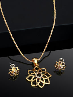Estele - Gold Plated CZ Flower Designer Pendant Necklace for Women (Set of 2)
