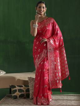 Garden VARELI - Banarasi Red Art Silk Floral Design Saree