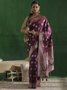 Garden VARELI - Banarasi Wine Art Silk Floral Design Saree
