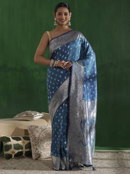 Garden VARELI - Banarasi Teal Art Silk Floral Design Saree