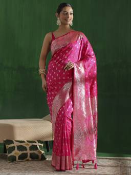 Garden VARELI - Banarasi Pink Art Silk Floral Design Saree