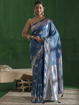 Garden VARELI - Banarasi Blue Art Silk Floral Design Saree