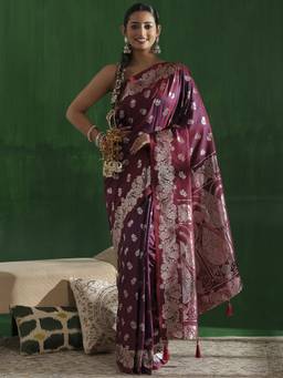 Garden VARELI - Banarasi Wine Art Silk Floral Design Saree