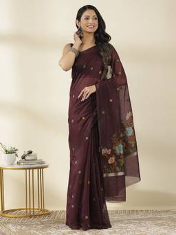 Garden VARELI - Chanderi Brown Khadi Butti Motifs Design Saree