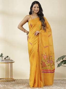 Garden VARELI - Chanderi Mustard Khadi Butti Motifs Design Saree