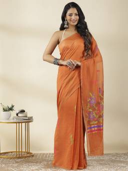 Garden VARELI - Chanderi Orange Khadi Butti Motifs Design Saree