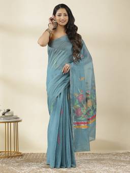 Garden VARELI - Chanderi Turquoise Khadi Butti Motifs Design Saree