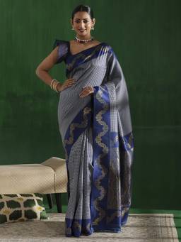 Garden VARELI - Banarasi Navy Blue Art Silk Woven Design Saree