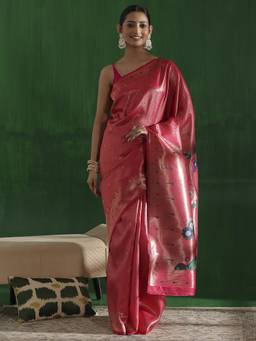 Garden VARELI - Banarasi Pink Art Silk Woven Design Saree
