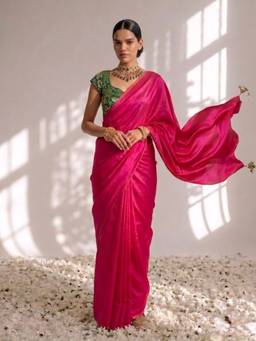 Swtantra - Women's Pink Satin Solid Saree
