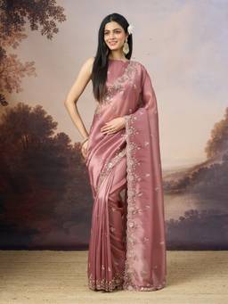Kasee - Women's Pink Silk Blend With Embroidered Design Saree