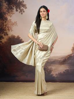 Kasee - Women's Cream Silk With Woven Design Saree